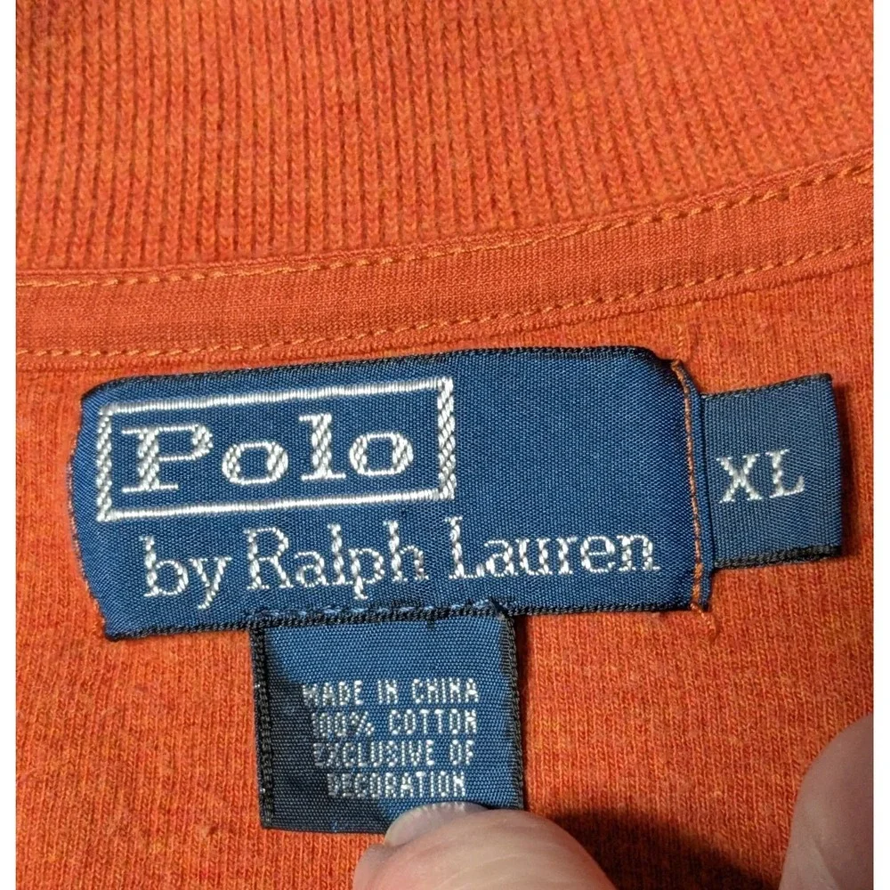 POLO RALPH LAUREN Men XL Blue Pony‎ 1/4 Zip Orange Cotton Pullover